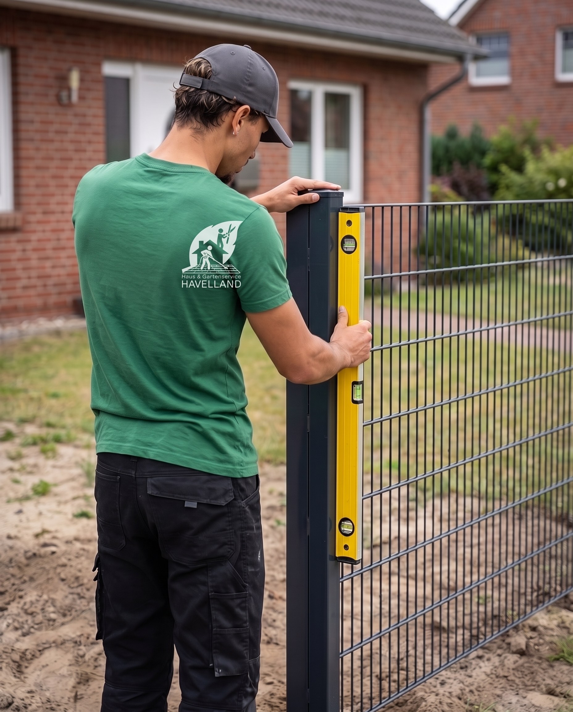 Doppelstabmatte am Pfosten ausrichten — Haus- & Gartenservice Havelland