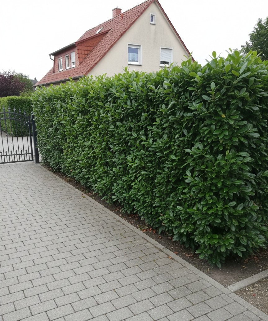Kirschlorbeer-Hecke — nach dem Schnitt