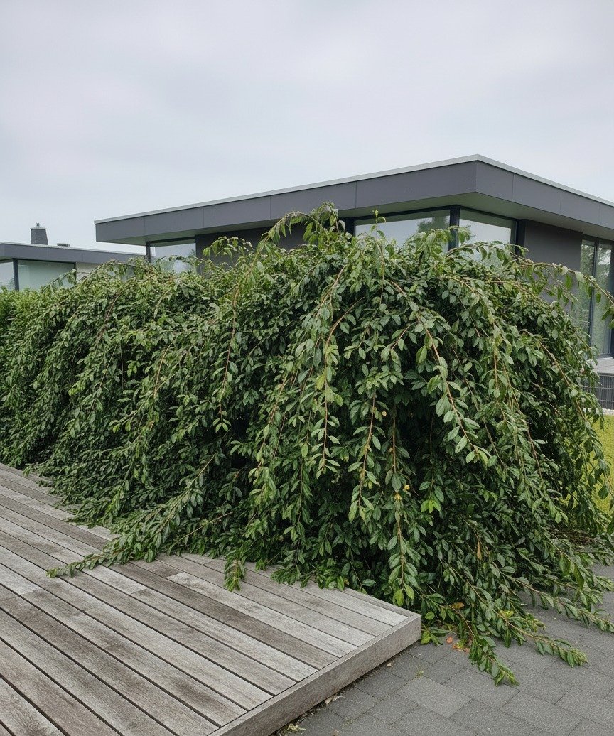 Kirschlorbeer-Hecke — vor dem Schnitt